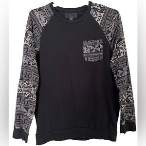 21 Men Black Raglan Sweatshirt Tribal Aztec Geometric Sleeves XL Streetwear Boho